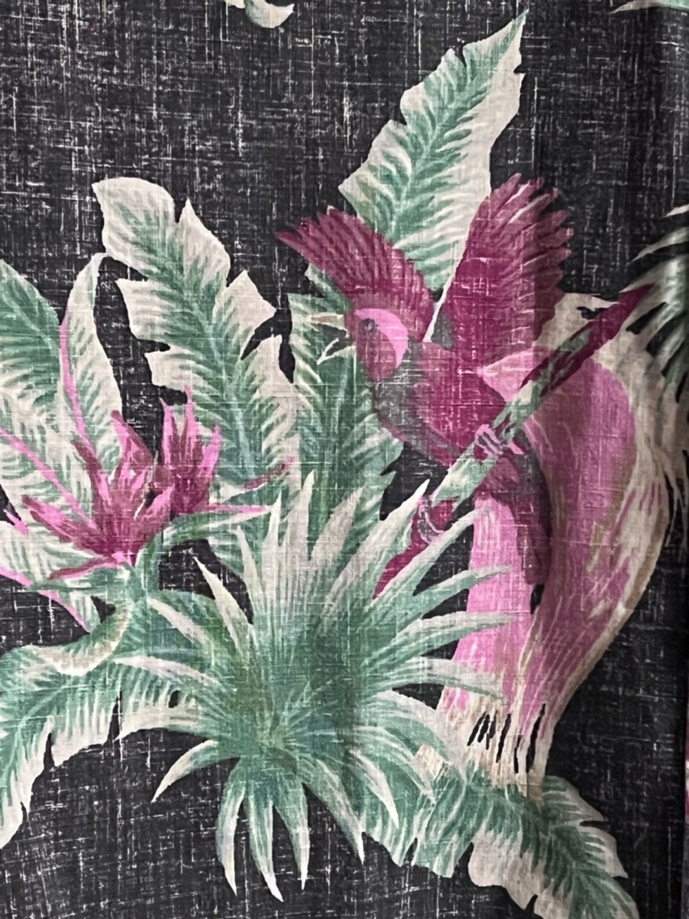 reyn spooner Black Shirt with Pink & Green Tropical Print